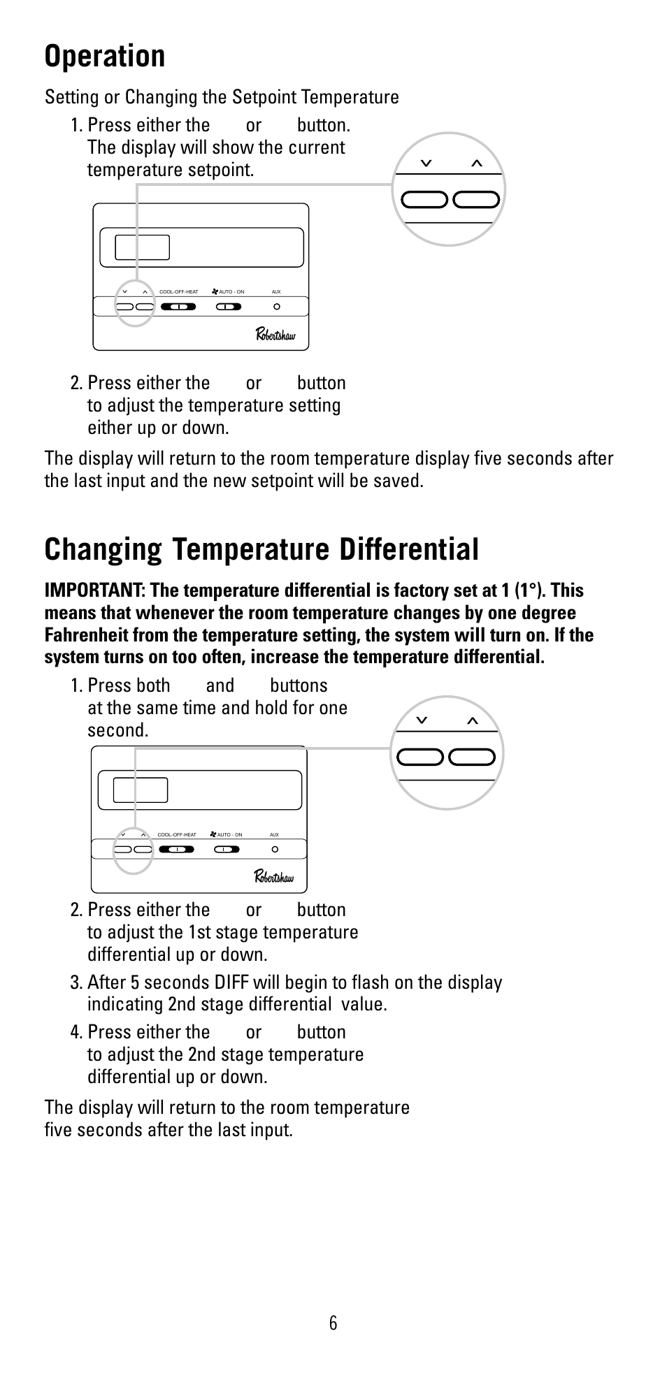 Operation, Changing temperature differential | Robertshaw 9515 User Manual | Page 6 / 11