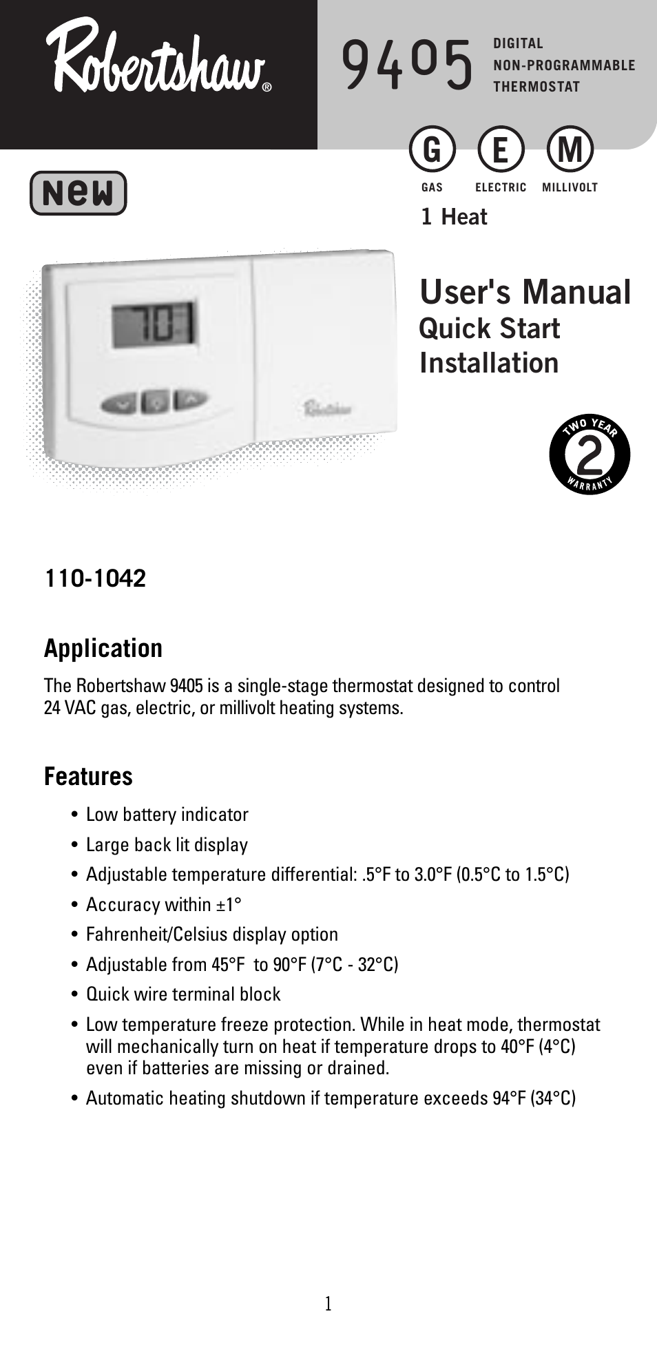 Robertshaw 9405 User Manual | 12 pages