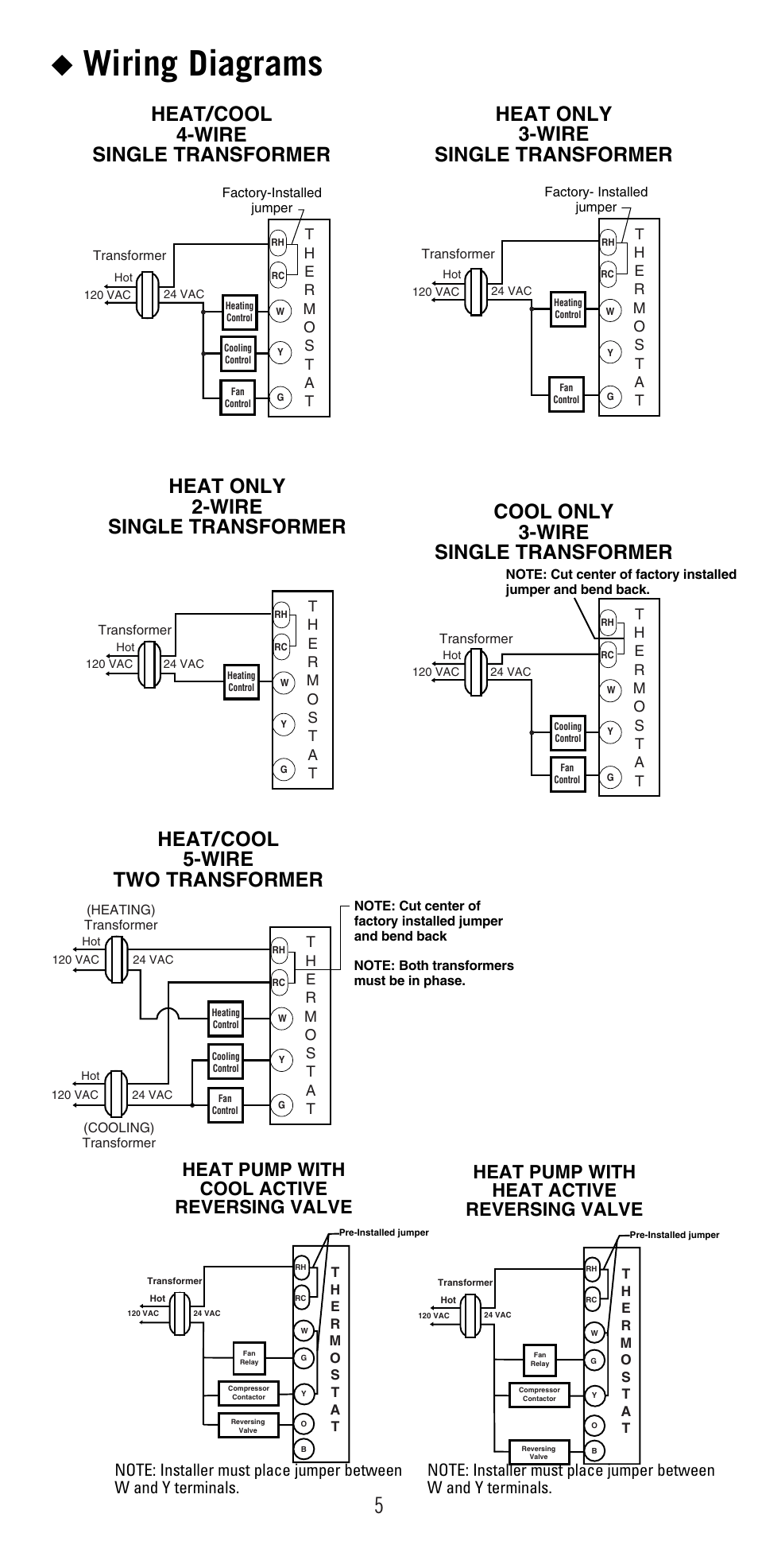 Wiring diagrams, Heat pump with cool active reversing valve, Heat pump with heat active reversing valve | Robertshaw 9400 User Manual | Page 5 / 11