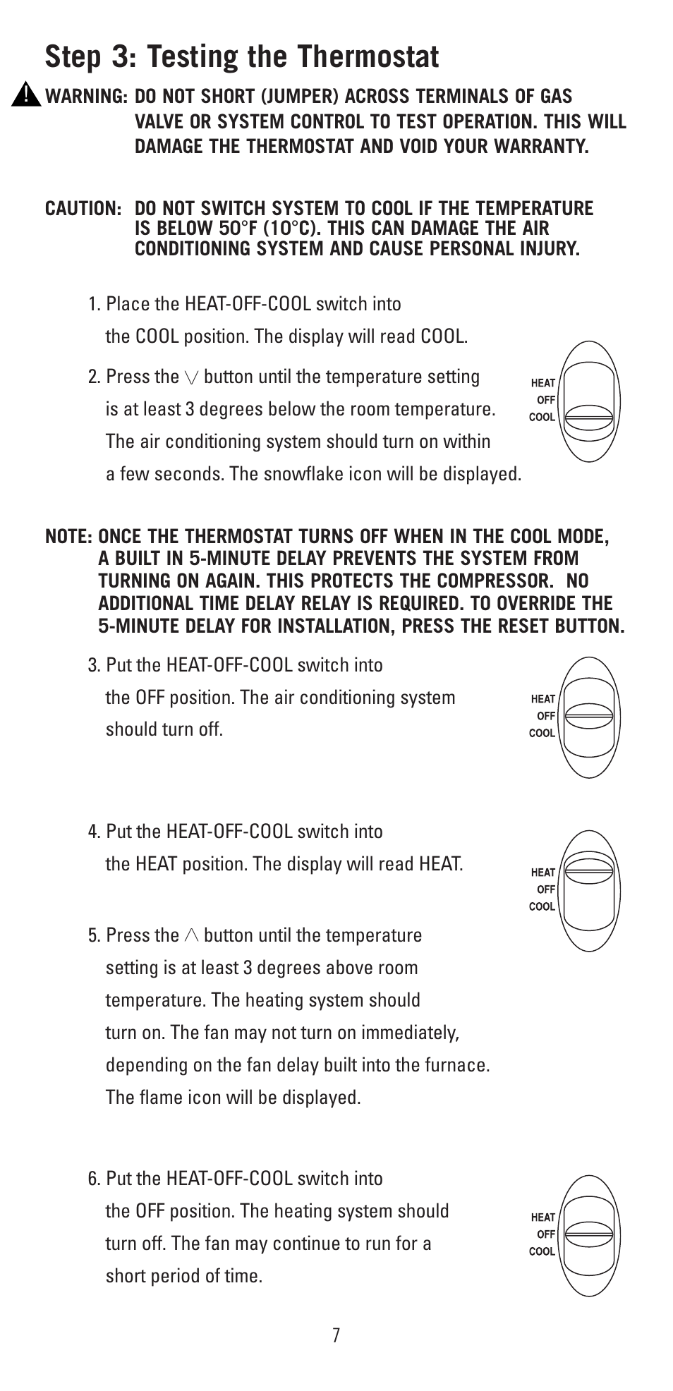 Step 3: testing the thermostat | Robertshaw 9400 User Manual | Page 7 / 11