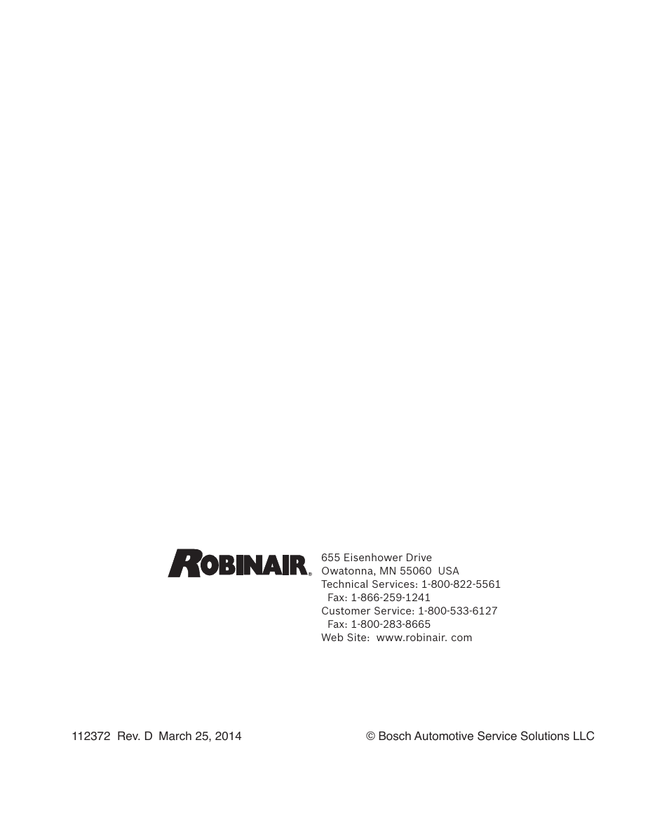 Robinair Models 15402 User Manual | Page 12 / 12