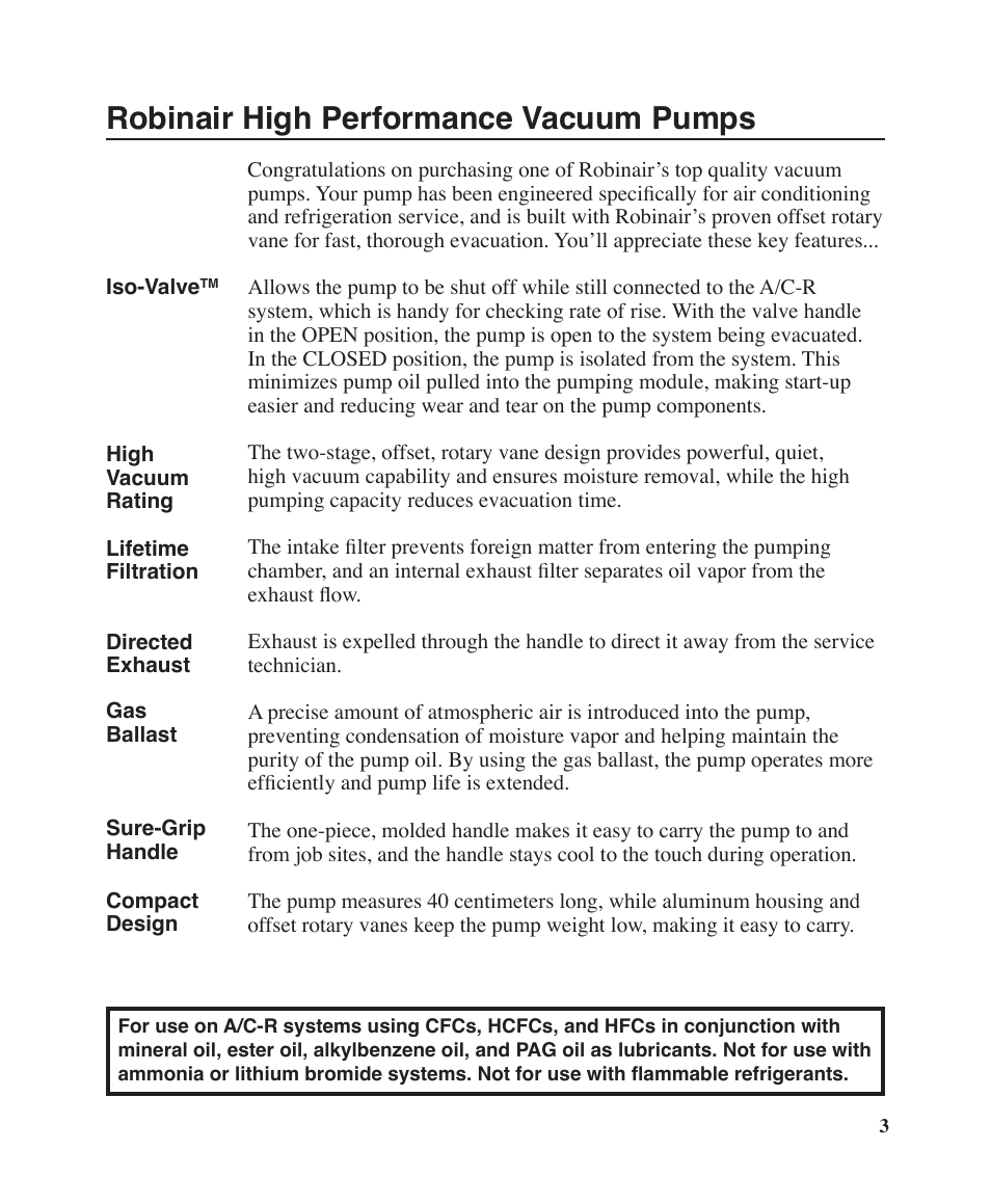 Robinair high performance vacuum pumps | Robinair Models 15402 User Manual | Page 3 / 12