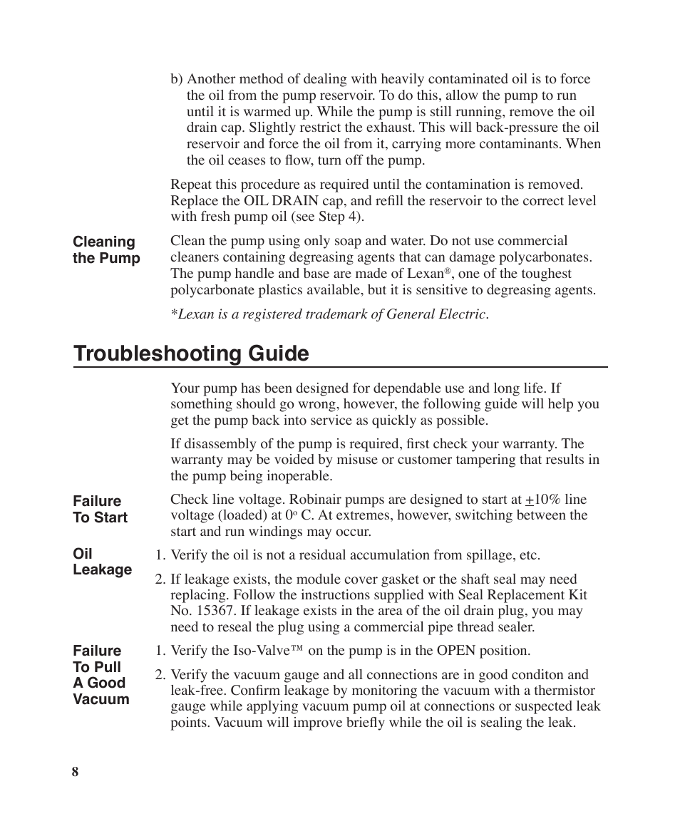 Troubleshooting guide | Robinair Models 15402 User Manual | Page 8 / 12