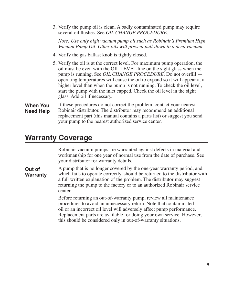 Warranty coverage | Robinair Models 15402 User Manual | Page 9 / 12