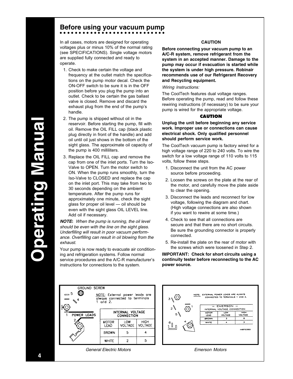 Operating manual, Before using your vacuum pump | Robinair Model 15448 User Manual | Page 4 / 8