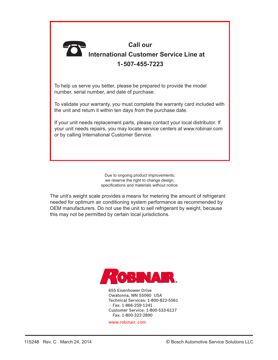 Robinair Model 15448 User Manual | Page 8 / 8