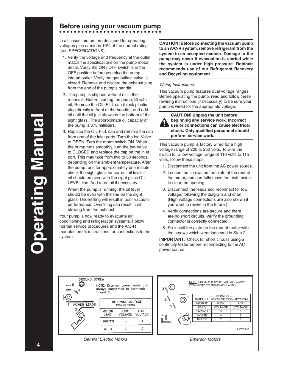 Operating manual, Before using your vacuum pump | Robinair Model 15401 User Manual | Page 4 / 8