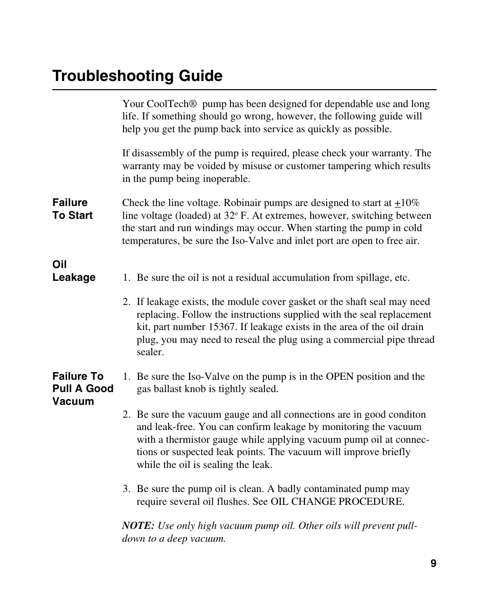 Troubleshooting guide | Robinair 15434 User Manual | Page 10 / 14