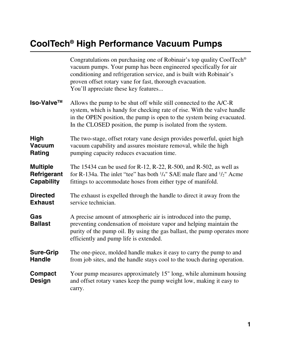 Cooltech, High performance vacuum pumps | Robinair 15434 User Manual | Page 2 / 14