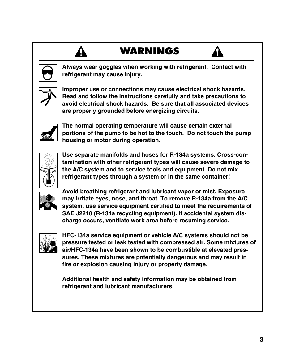 Warnings | Robinair 15434 User Manual | Page 4 / 14