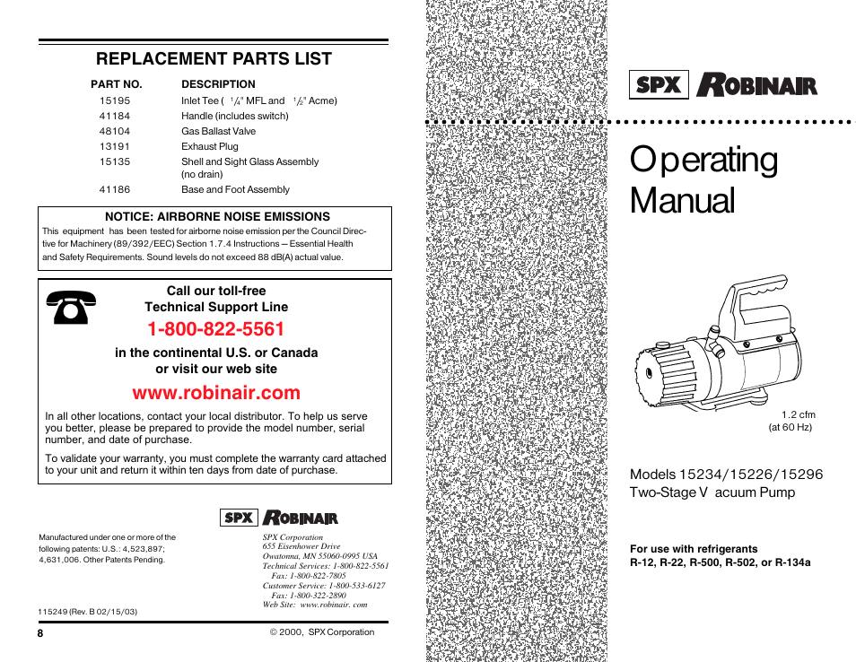 Robinair Models 15234 User Manual | 8 pages