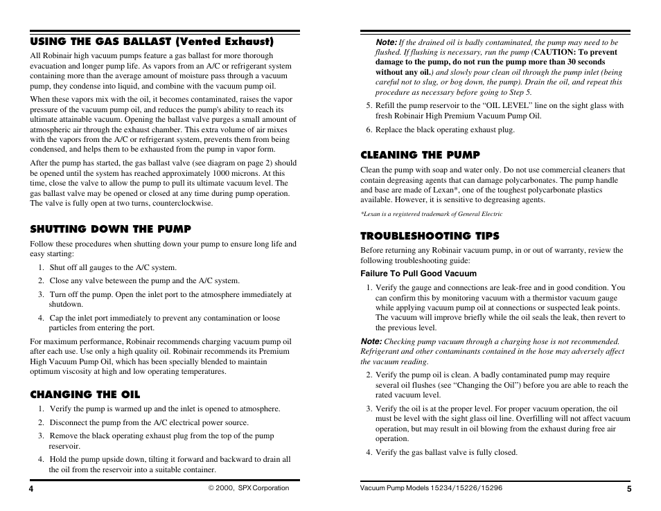 Robinair Models 15234 User Manual | Page 4 / 8