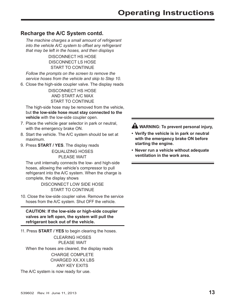 Operating instructions, Recharge the a/c system contd | Robinair 34788-I Recovery, Recycling, Recharging Unit User Manual | Page 15 / 24