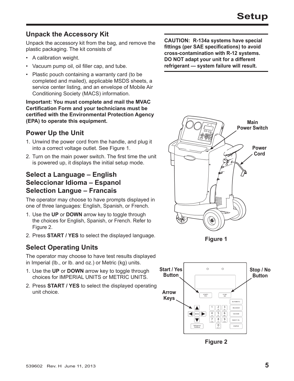 Setup | Robinair 34788-I Recovery, Recycling, Recharging Unit User Manual | Page 7 / 24