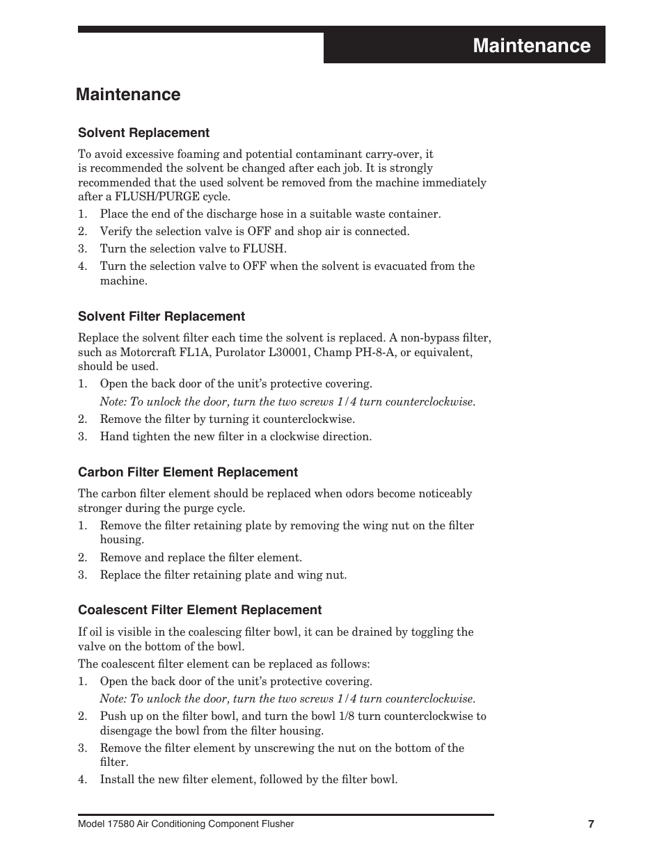 Maintenance | Robinair 17580 Air Conditioning Component Flusher User Manual | Page 9 / 16