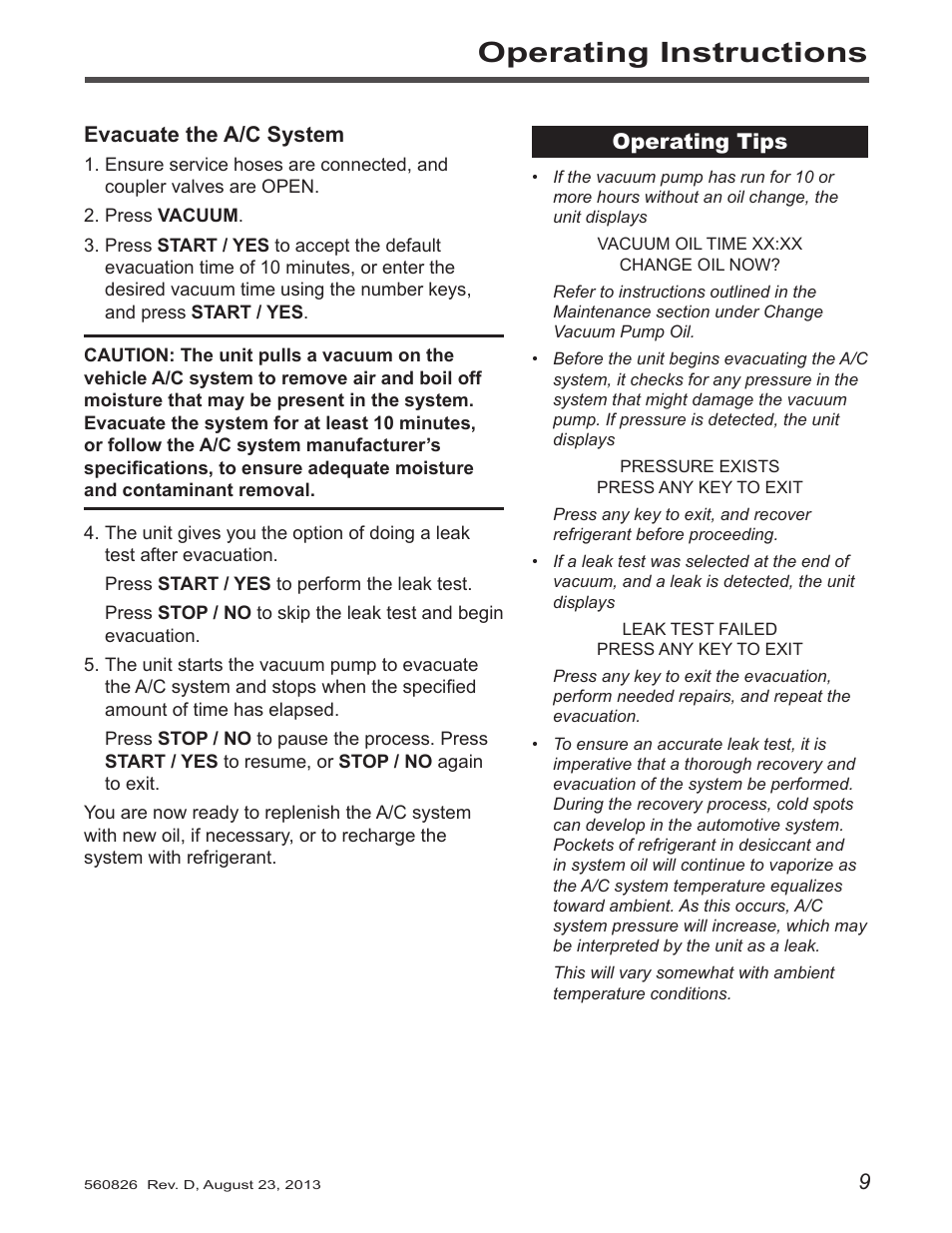 Operating instructions | Robinair 34788-H Recovery, Recycling, Recharging Unit User Manual | Page 11 / 28
