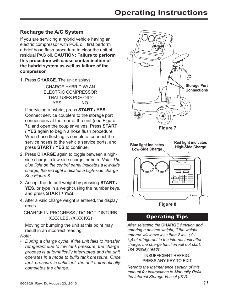 Operating instructions | Robinair 34788-H Recovery, Recycling, Recharging Unit User Manual | Page 13 / 28