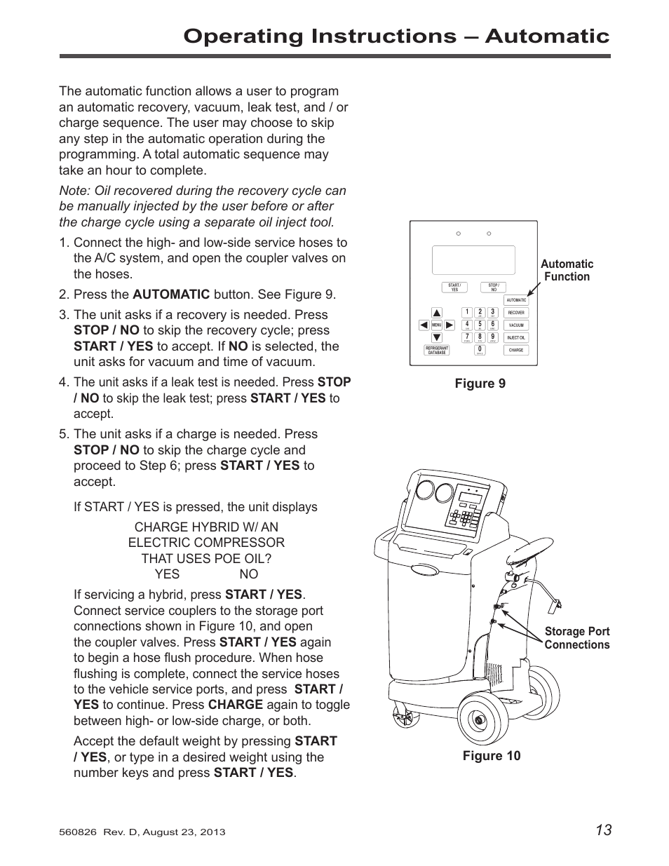 Operating instructions – automatic | Robinair 34788-H Recovery, Recycling, Recharging Unit User Manual | Page 15 / 28