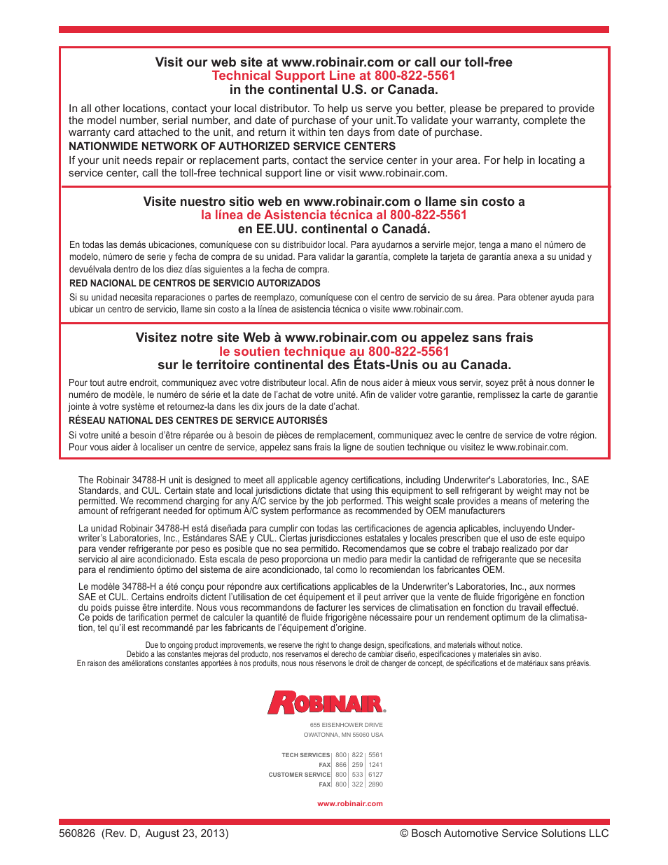 Robinair 34788-H Recovery, Recycling, Recharging Unit User Manual | Page 28 / 28