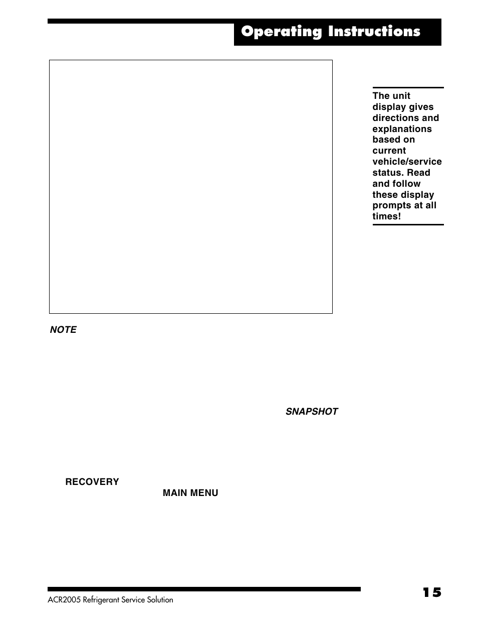 Operating instructions | Robinair ACR2005 Air Conditioning and Refrigerant Service Solution User Manual | Page 17 / 32