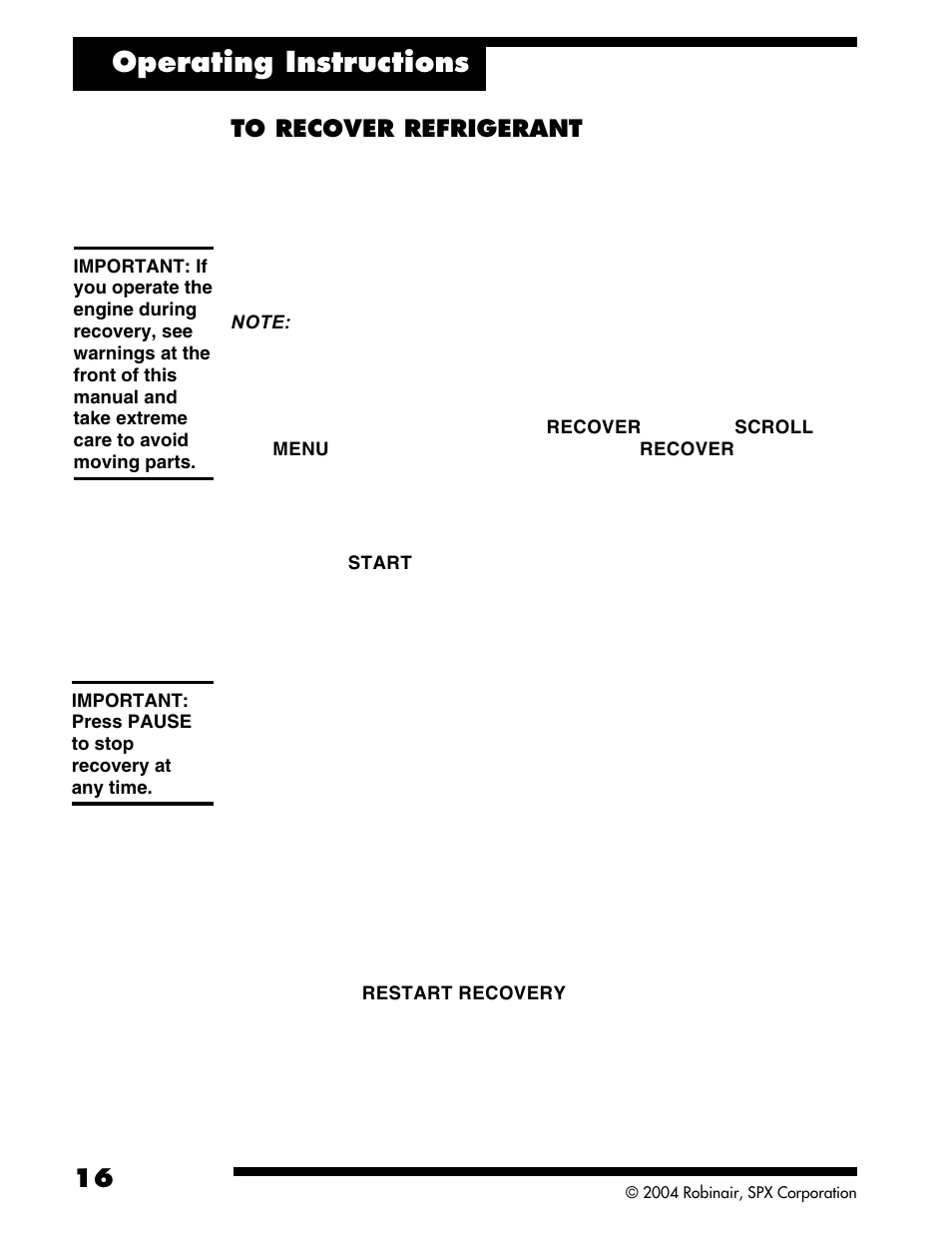 Operating instructions | Robinair ACR2005 Air Conditioning and Refrigerant Service Solution User Manual | Page 18 / 32