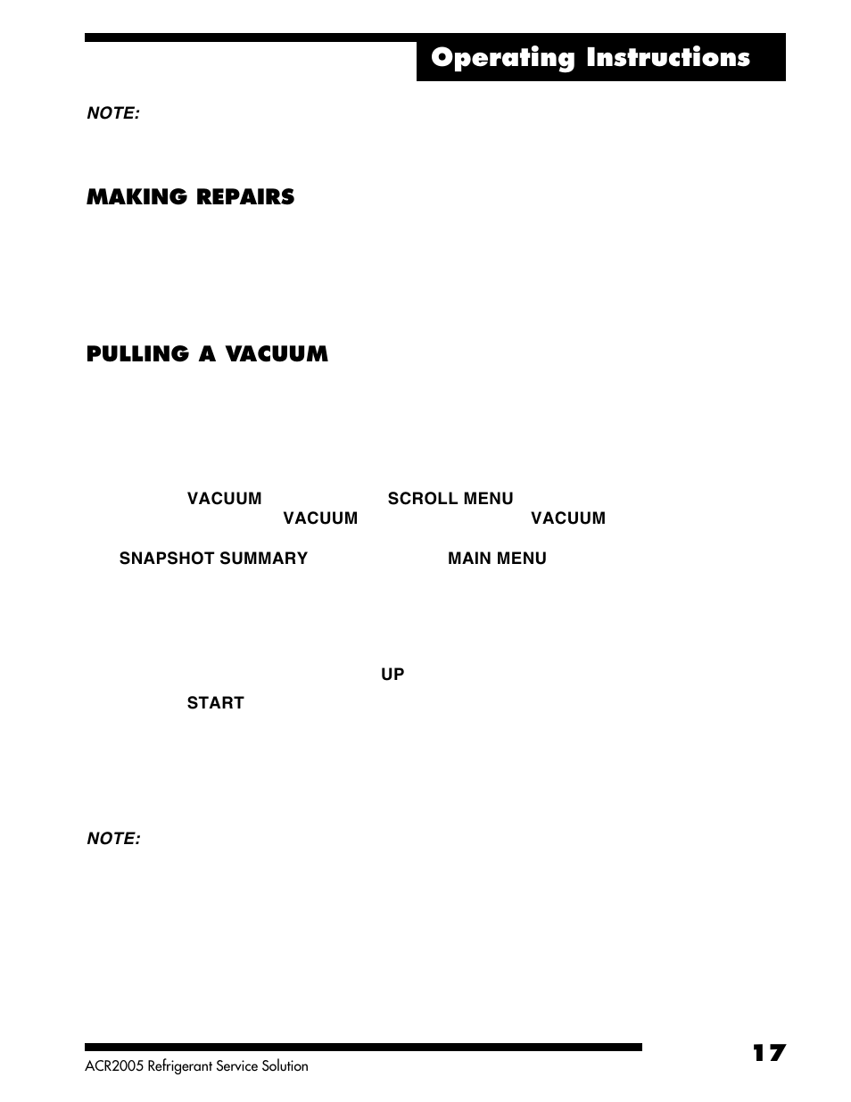Operating instructions, Making repairs, Pulling a vacuum | Robinair ACR2005 Air Conditioning and Refrigerant Service Solution User Manual | Page 19 / 32