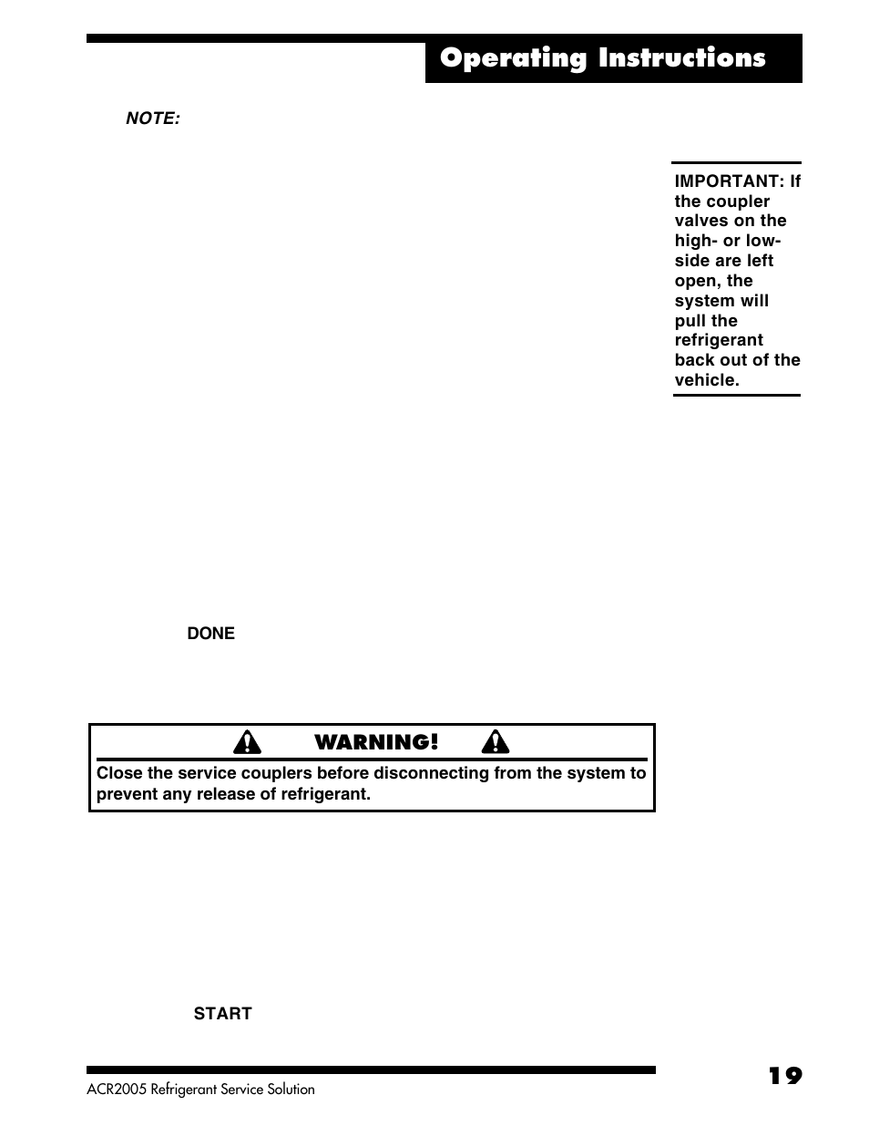 Operating instructions | Robinair ACR2005 Air Conditioning and Refrigerant Service Solution User Manual | Page 21 / 32