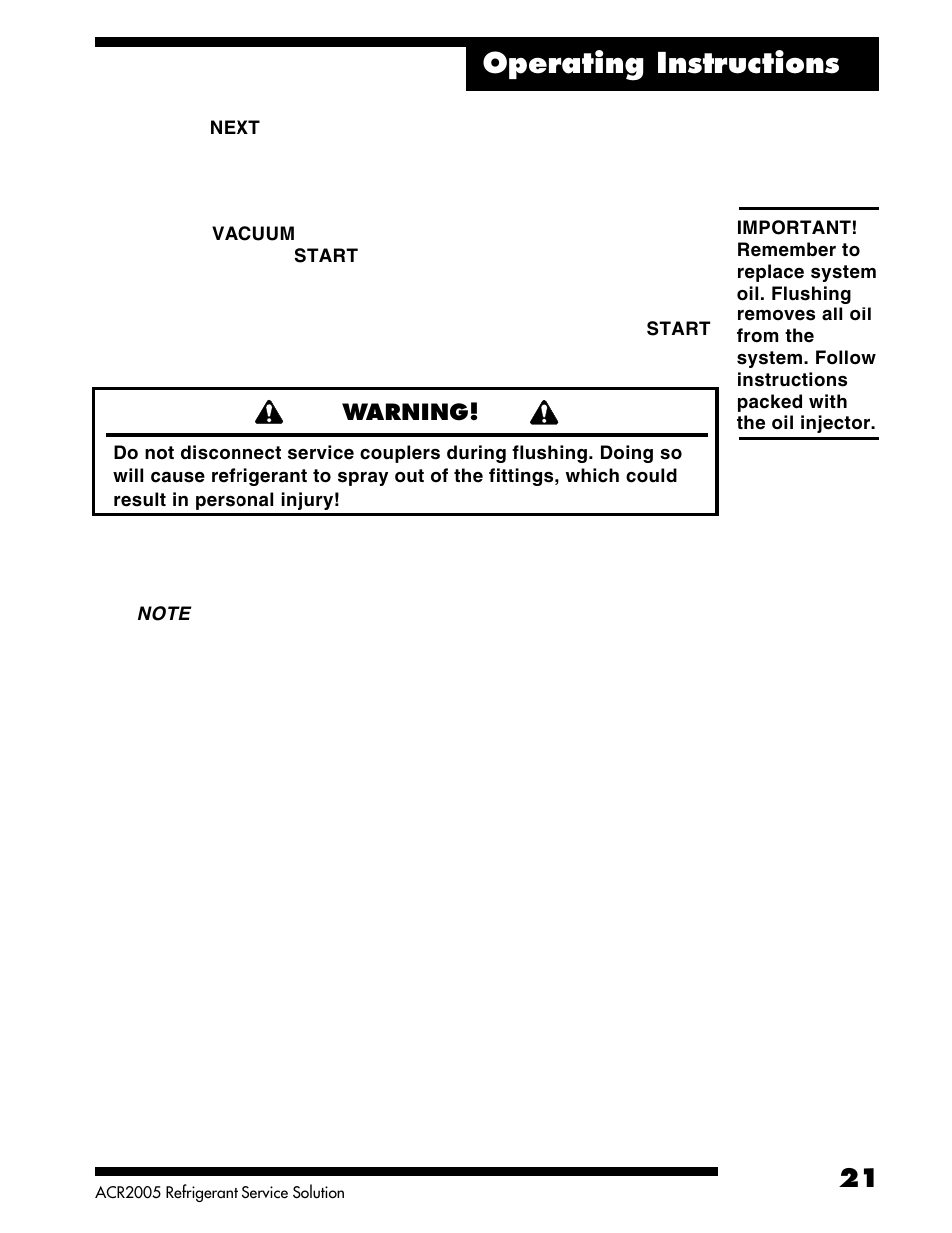 Operating instructions | Robinair ACR2005 Air Conditioning and Refrigerant Service Solution User Manual | Page 23 / 32