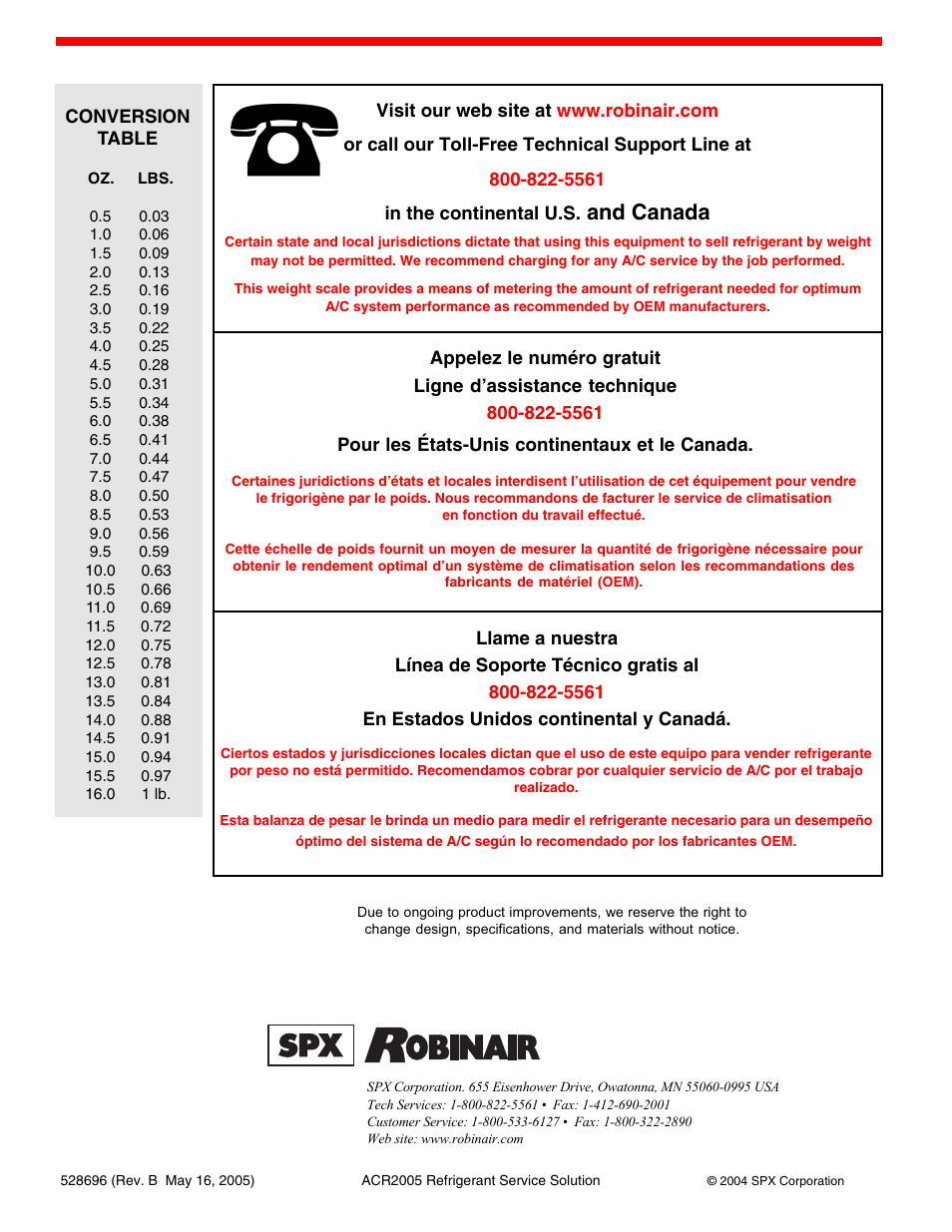 And canada | Robinair ACR2005 Air Conditioning and Refrigerant Service Solution User Manual | Page 32 / 32