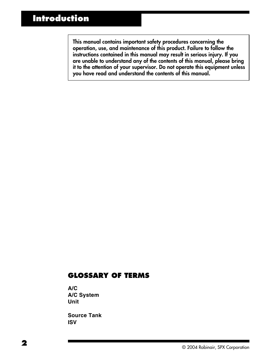 Introduction, Glossary of terms | Robinair ACR2005 Air Conditioning and Refrigerant Service Solution User Manual | Page 4 / 32