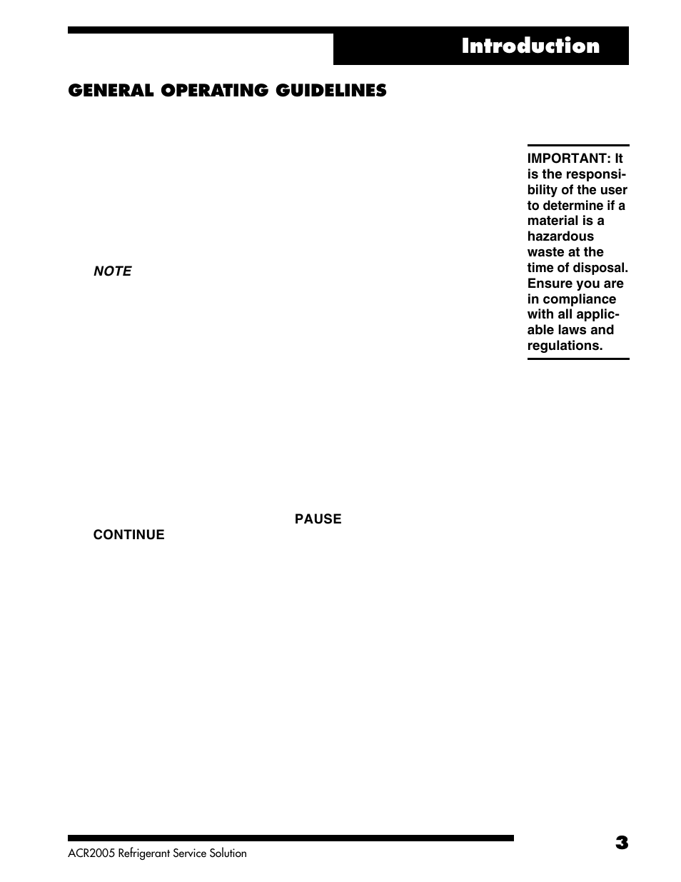 Introduction, General operating guidelines | Robinair ACR2005 Air Conditioning and Refrigerant Service Solution User Manual | Page 5 / 32
