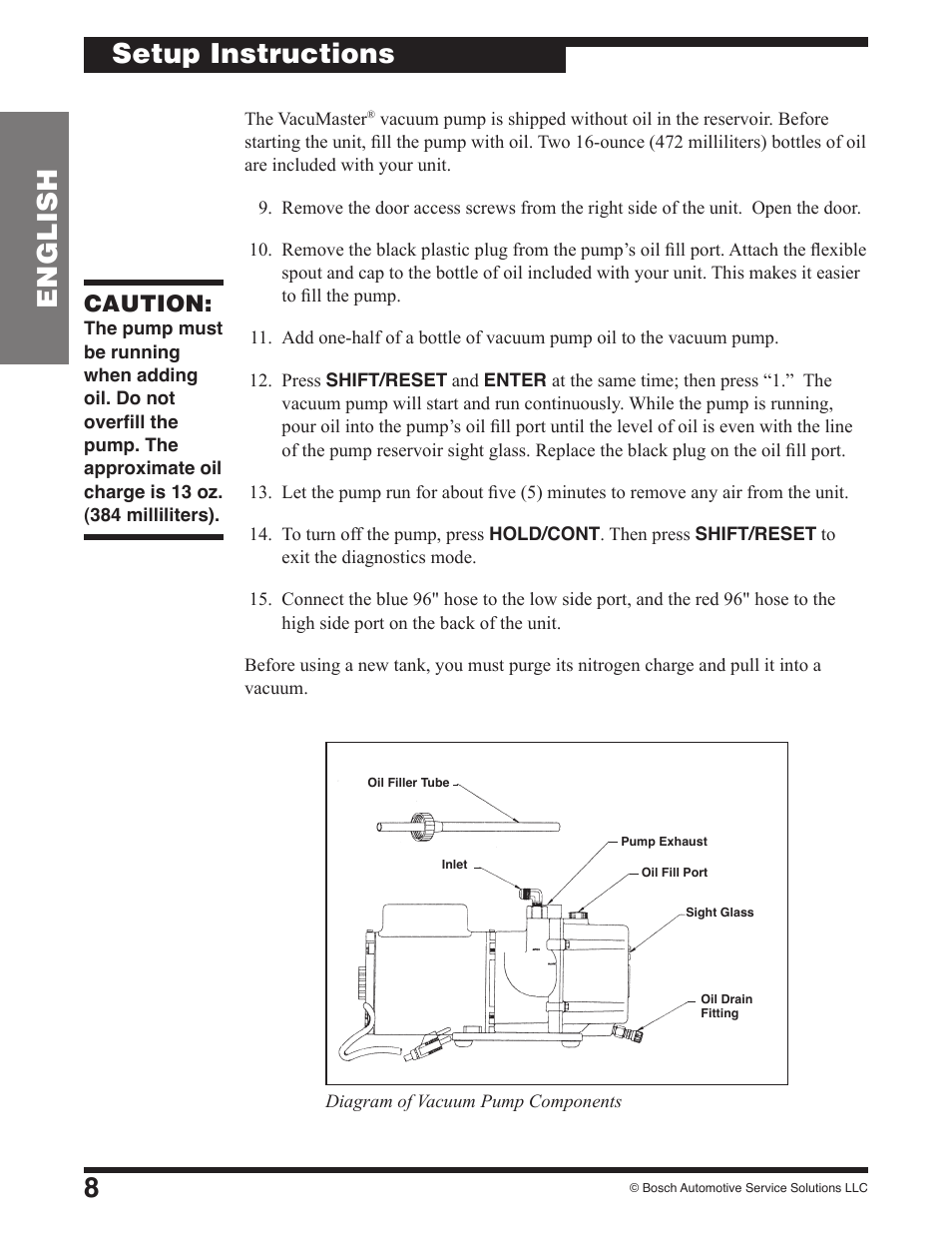 8english, Setup instructions, Caution | Robinair 17801B Recovery, Recycling, Recharging Unit User Manual | Page 10 / 52