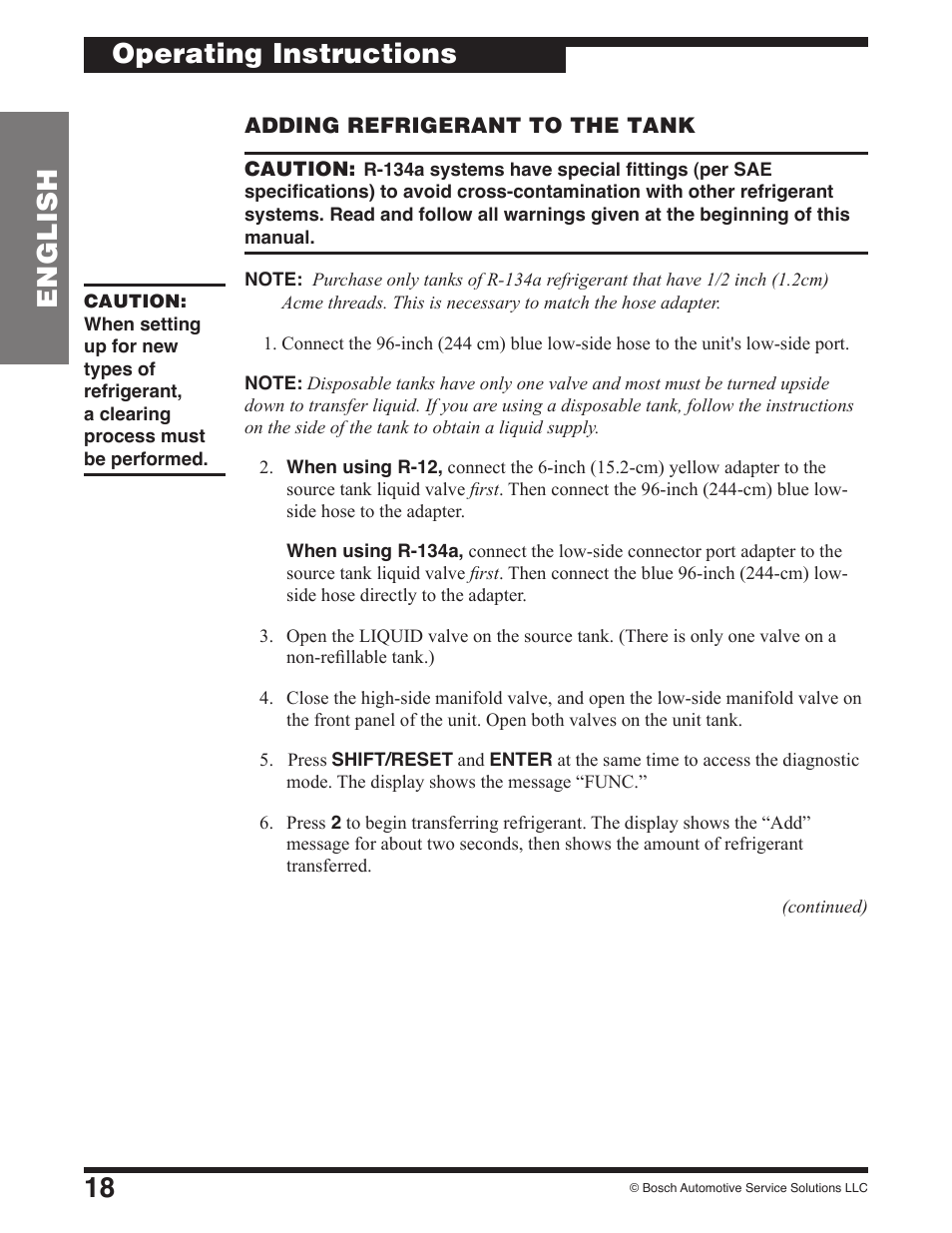 18 english operating instructions | Robinair 17801B Recovery, Recycling, Recharging Unit User Manual | Page 20 / 52
