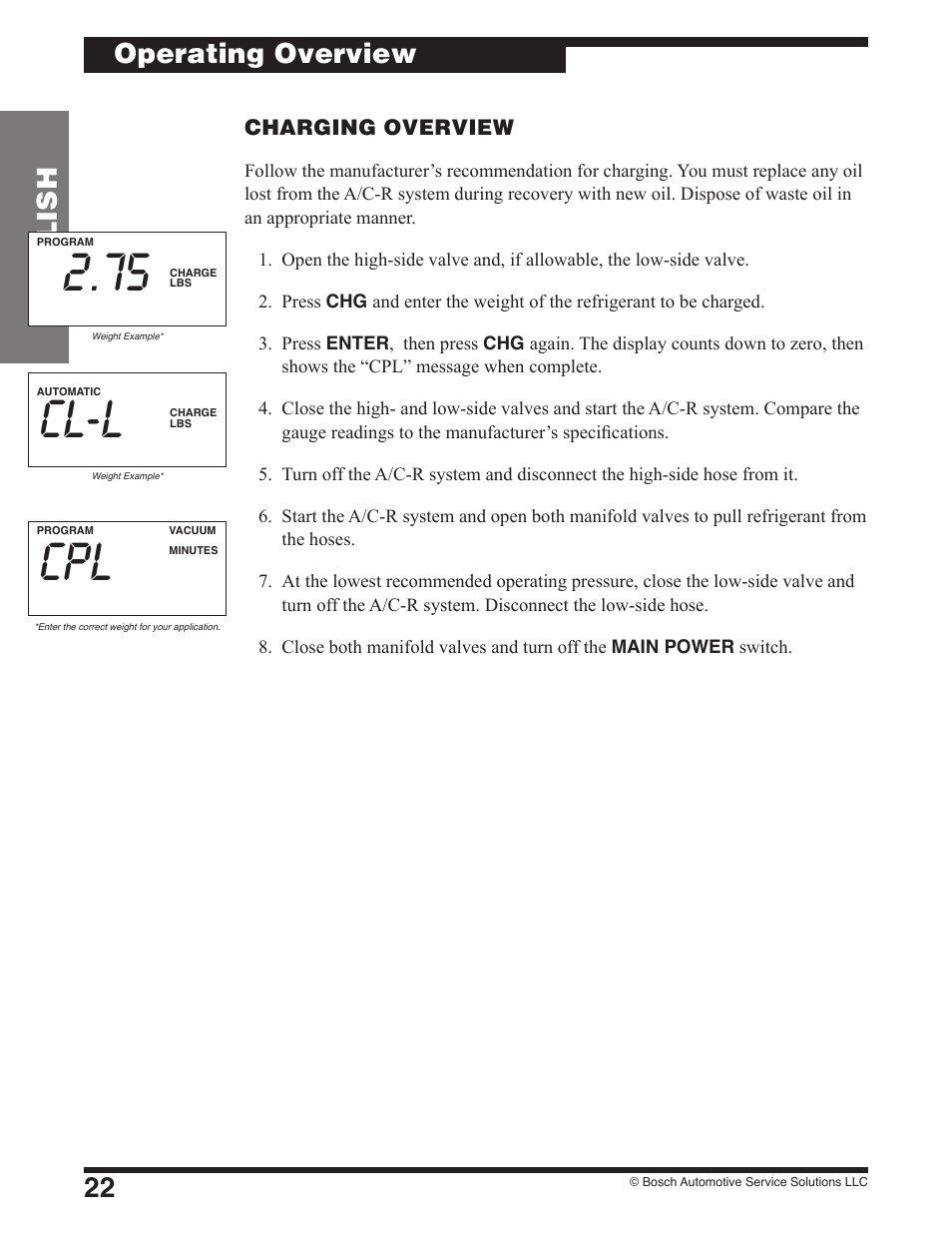 Cl-l, 22 english, Operating overview | Robinair 17801B Recovery, Recycling, Recharging Unit User Manual | Page 24 / 52