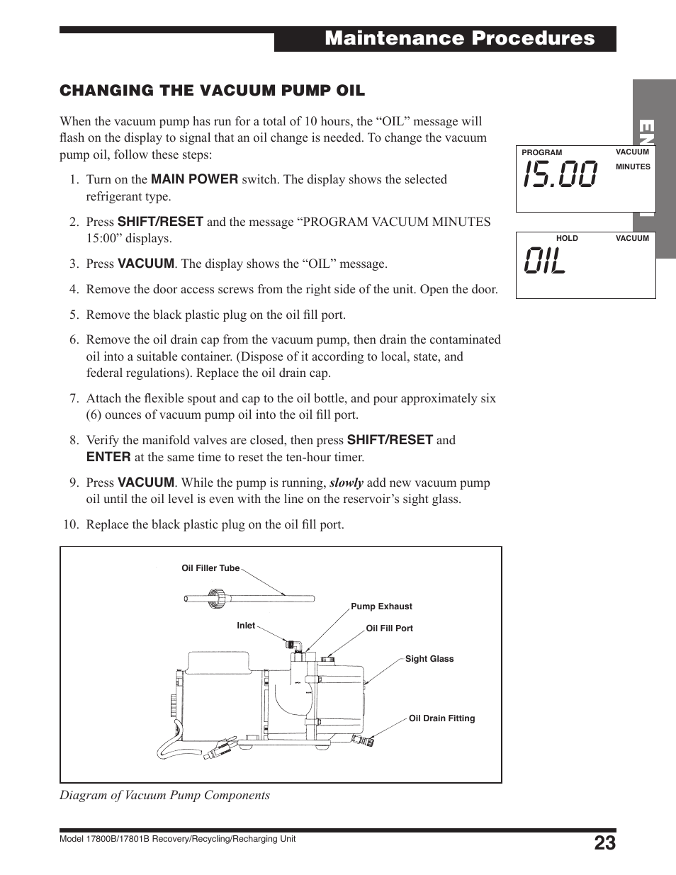 I5.00, 23 english, Maintenance procedures | Robinair 17801B Recovery, Recycling, Recharging Unit User Manual | Page 25 / 52