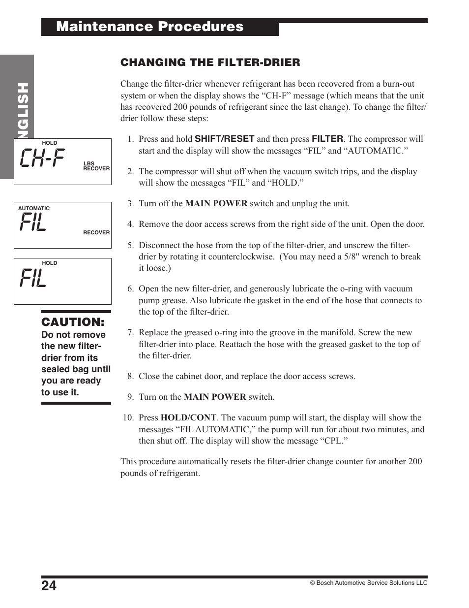 Ch-f, 24 english, Maintenance procedures | Robinair 17801B Recovery, Recycling, Recharging Unit User Manual | Page 26 / 52