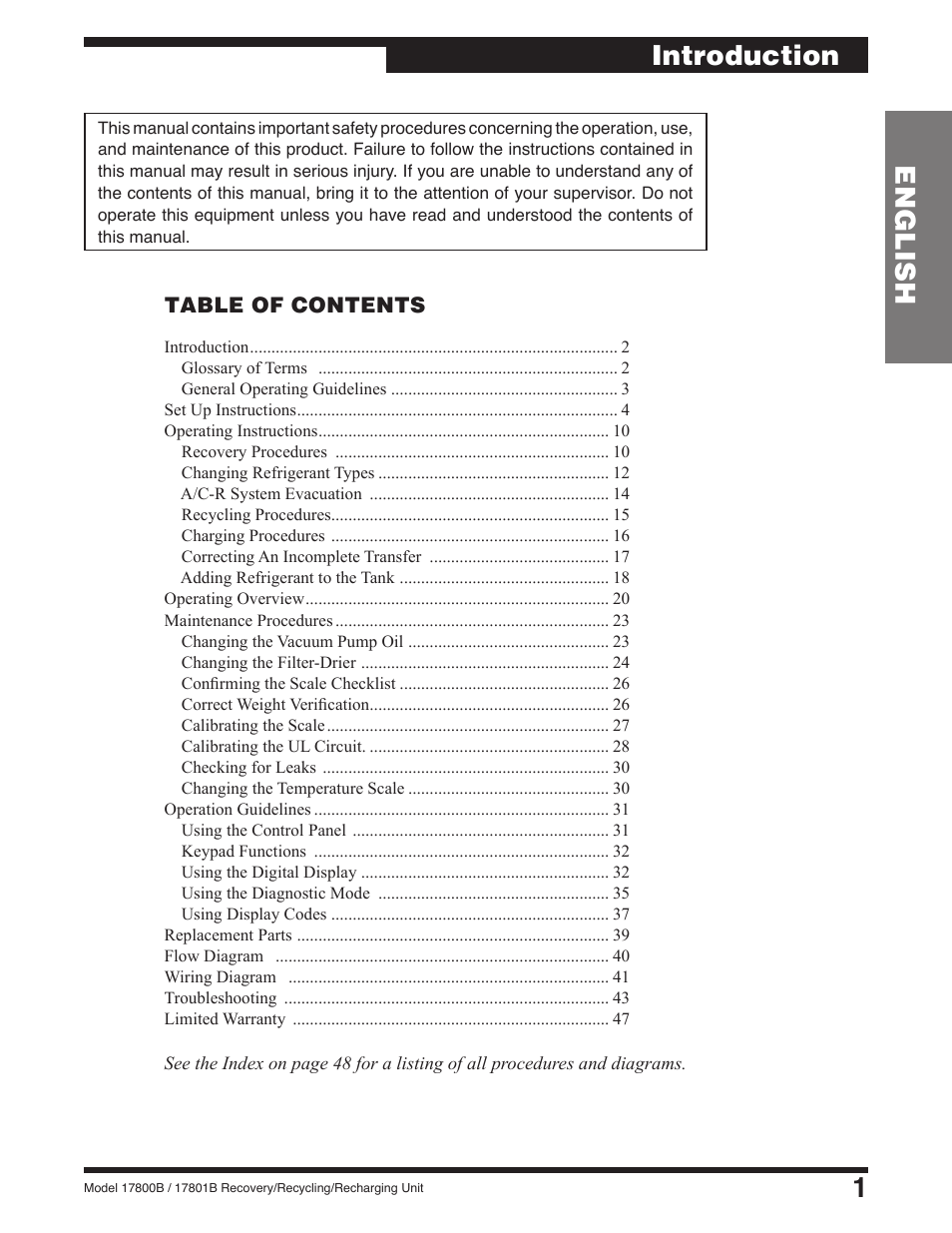 1english, Introduction | Robinair 17801B Recovery, Recycling, Recharging Unit User Manual | Page 3 / 52