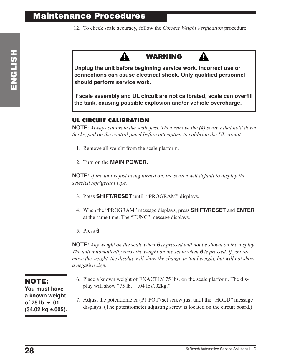 28 english, Maintenance procedures | Robinair 17801B Recovery, Recycling, Recharging Unit User Manual | Page 30 / 52