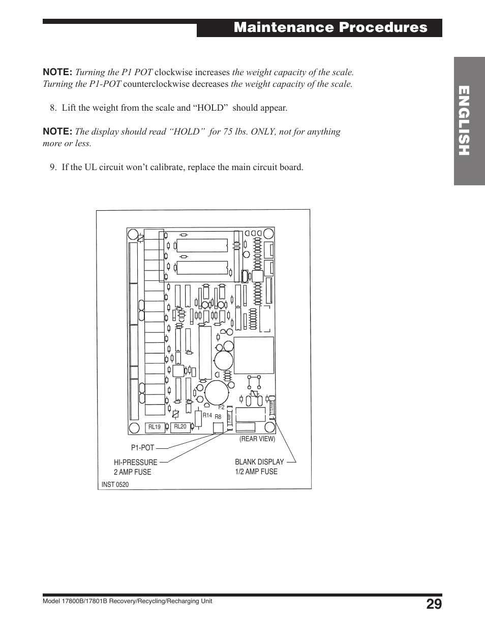 29 english, Maintenance procedures | Robinair 17801B Recovery, Recycling, Recharging Unit User Manual | Page 31 / 52