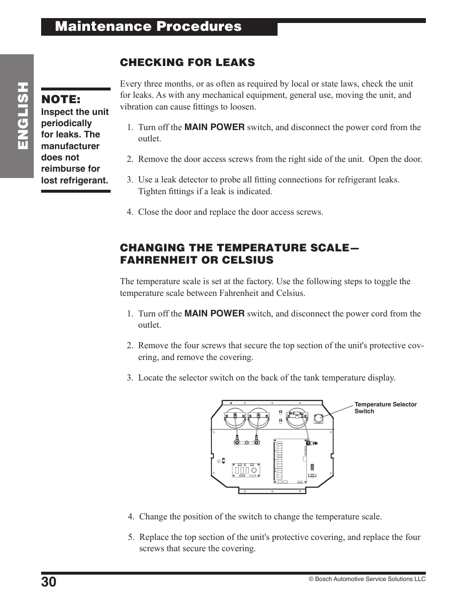 30 english, Maintenance procedures | Robinair 17801B Recovery, Recycling, Recharging Unit User Manual | Page 32 / 52