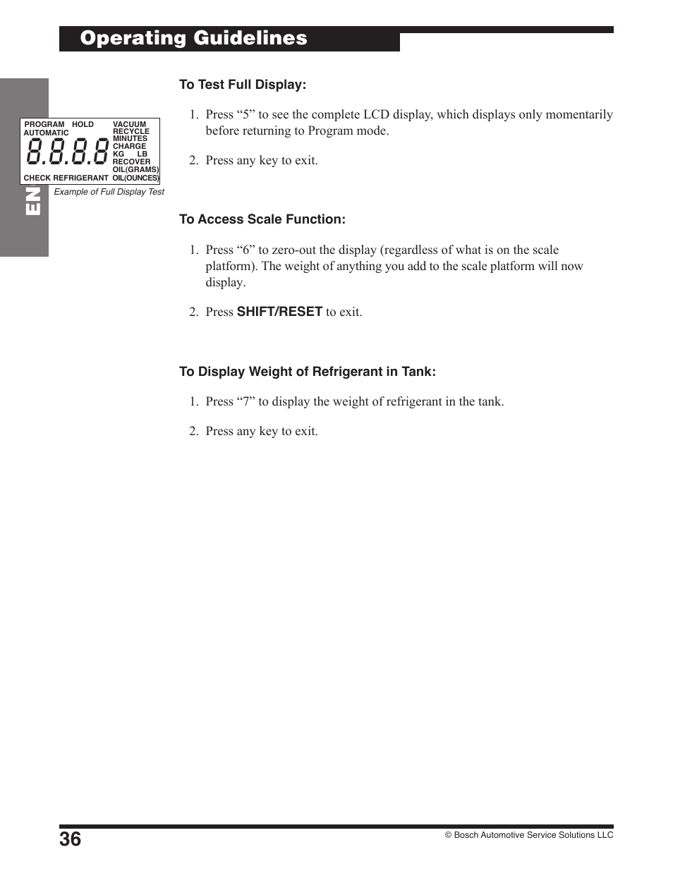 36 english, Operating guidelines | Robinair 17801B Recovery, Recycling, Recharging Unit User Manual | Page 38 / 52