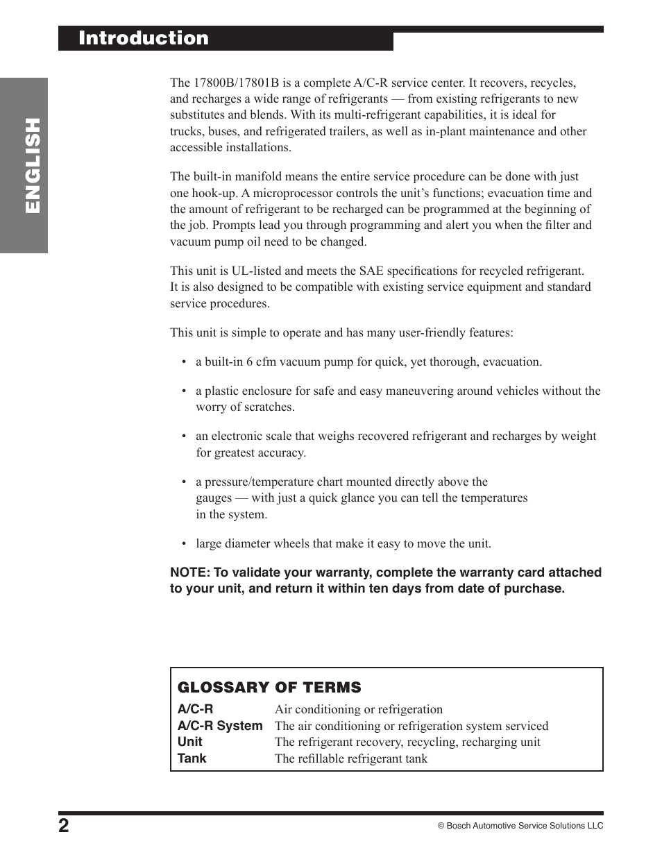 2english, Introduction | Robinair 17801B Recovery, Recycling, Recharging Unit User Manual | Page 4 / 52