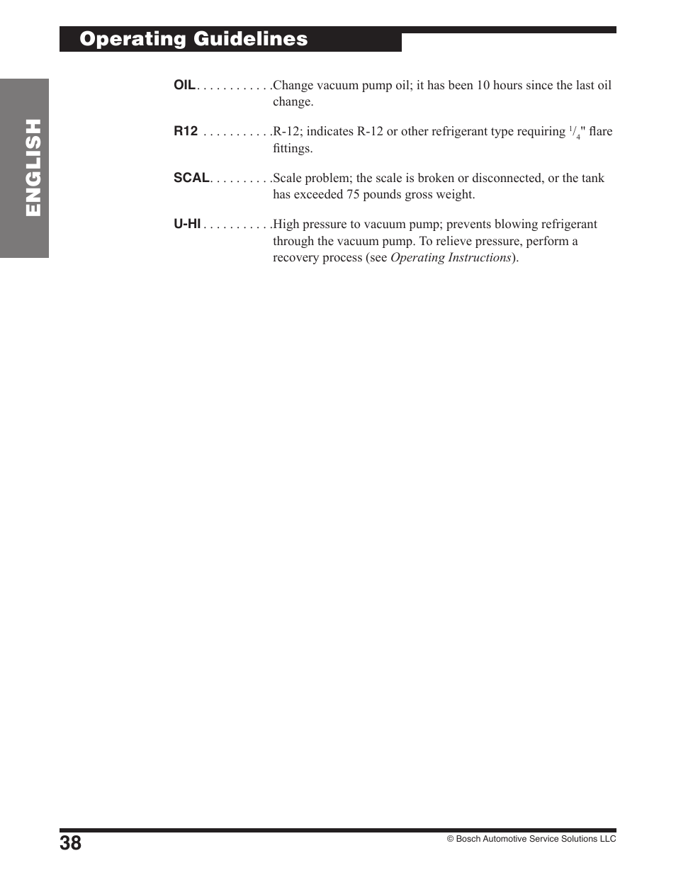38 english, Operating guidelines | Robinair 17801B Recovery, Recycling, Recharging Unit User Manual | Page 40 / 52