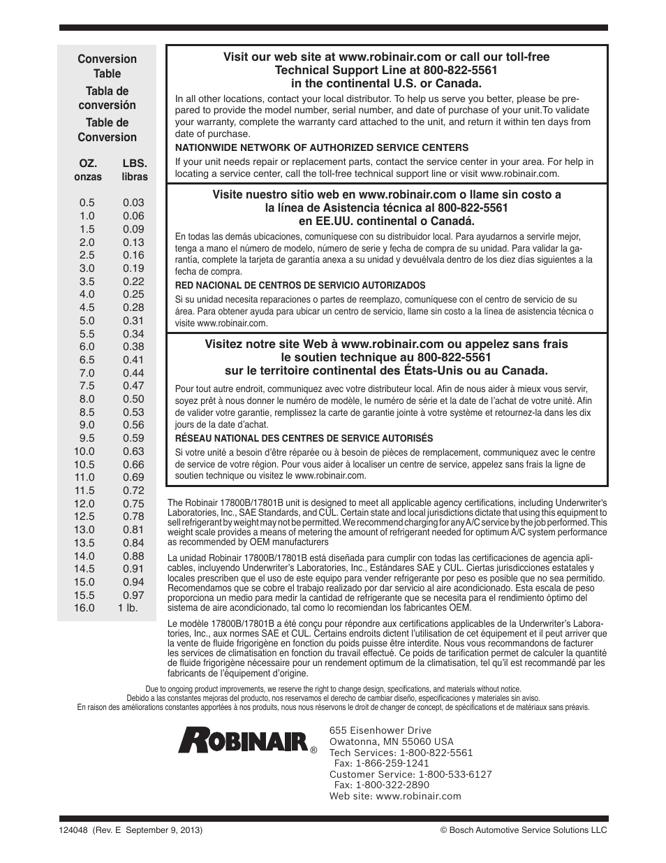 Robinair 17801B Recovery, Recycling, Recharging Unit User Manual | Page 52 / 52
