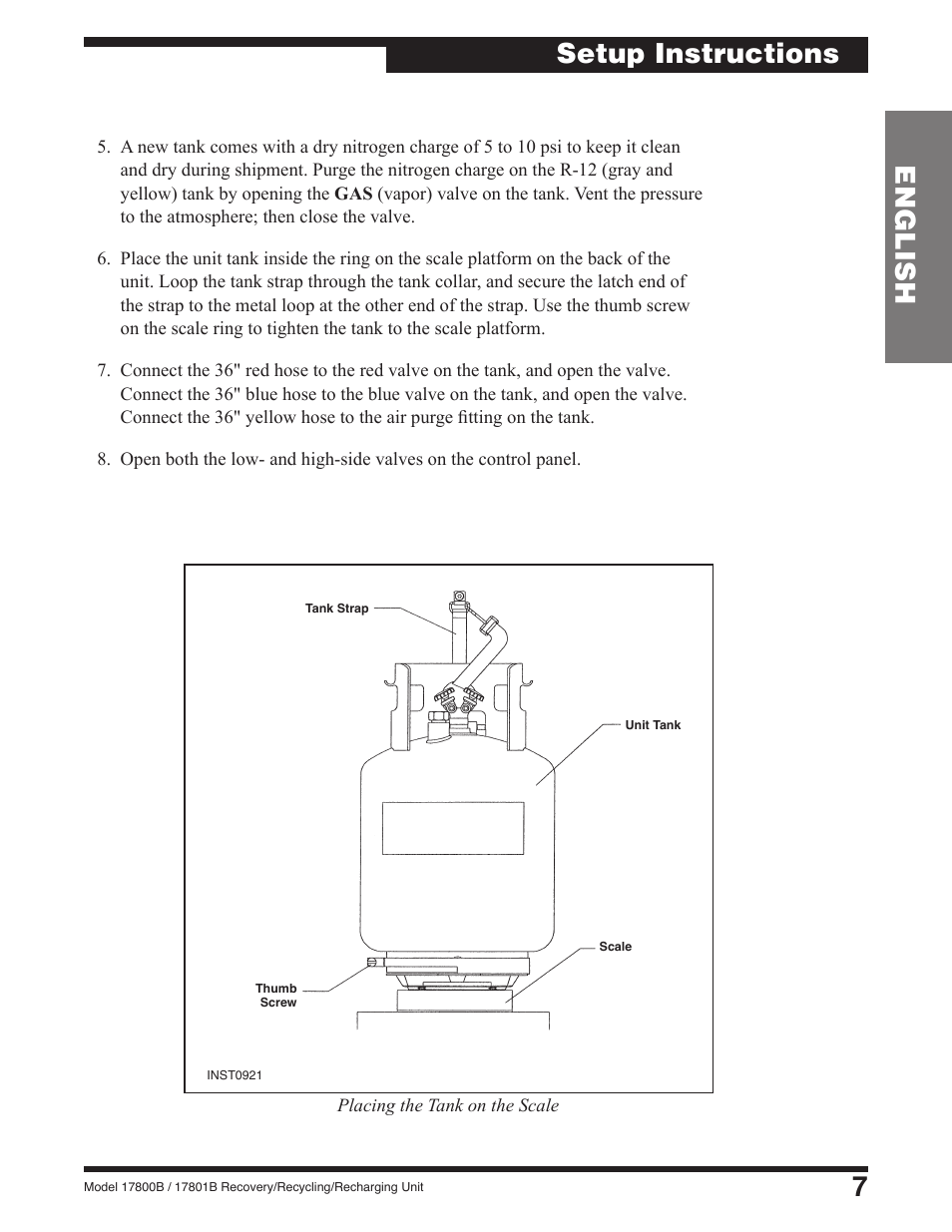 7english setup instructions | Robinair 17801B Recovery, Recycling, Recharging Unit User Manual | Page 9 / 52