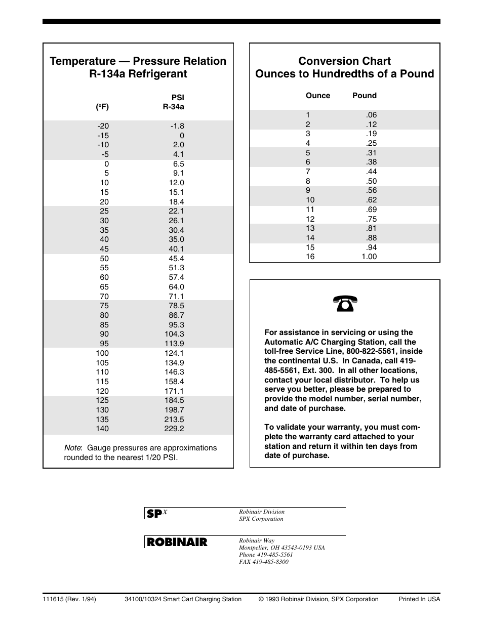 Robinair | Robinair 34100 Automatic A-C Charging Station User Manual | Page 16 / 16