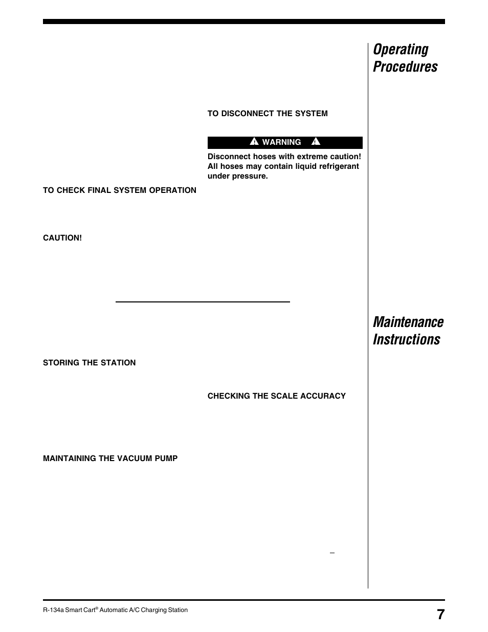 Operating procedures, Maintenance instructions | Robinair 34100 Automatic A-C Charging Station User Manual | Page 9 / 16
