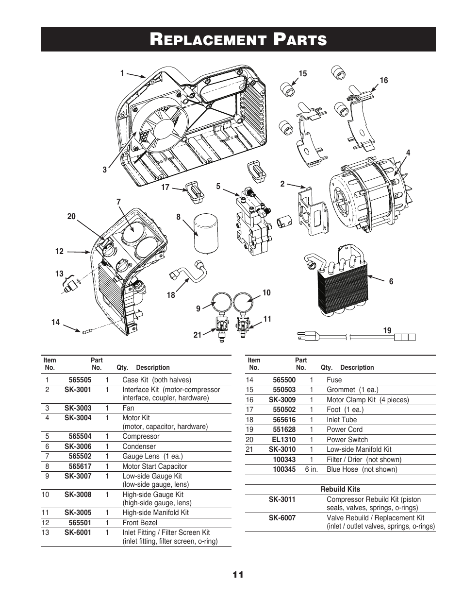 Eplacement, Arts | Robinair RG3000 Refrigerant Recovery Machine User Manual | Page 11 / 14