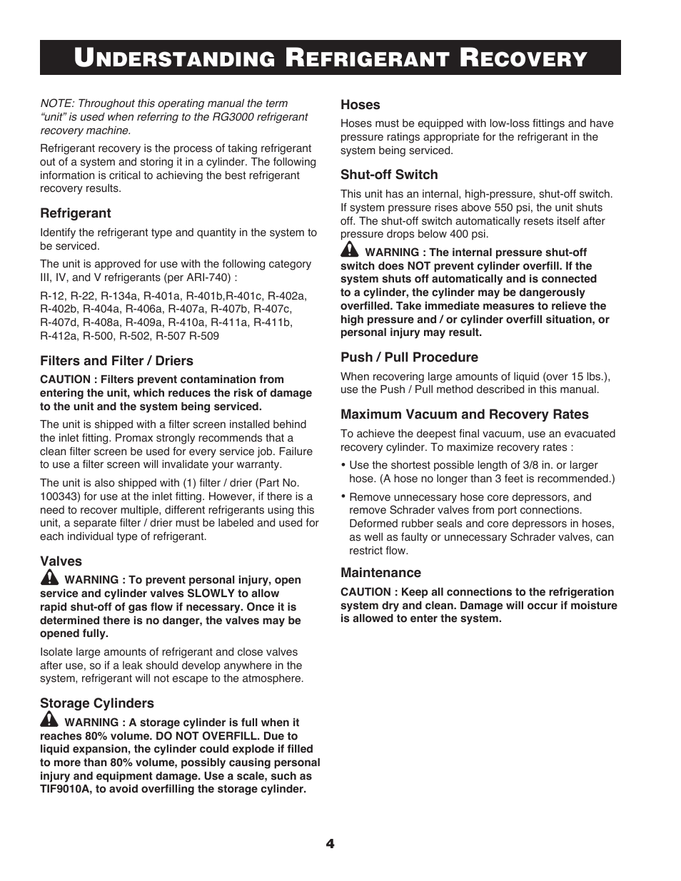 Nderstanding, Efrigerant, Ecovery | Robinair RG3000 Refrigerant Recovery Machine User Manual | Page 4 / 14