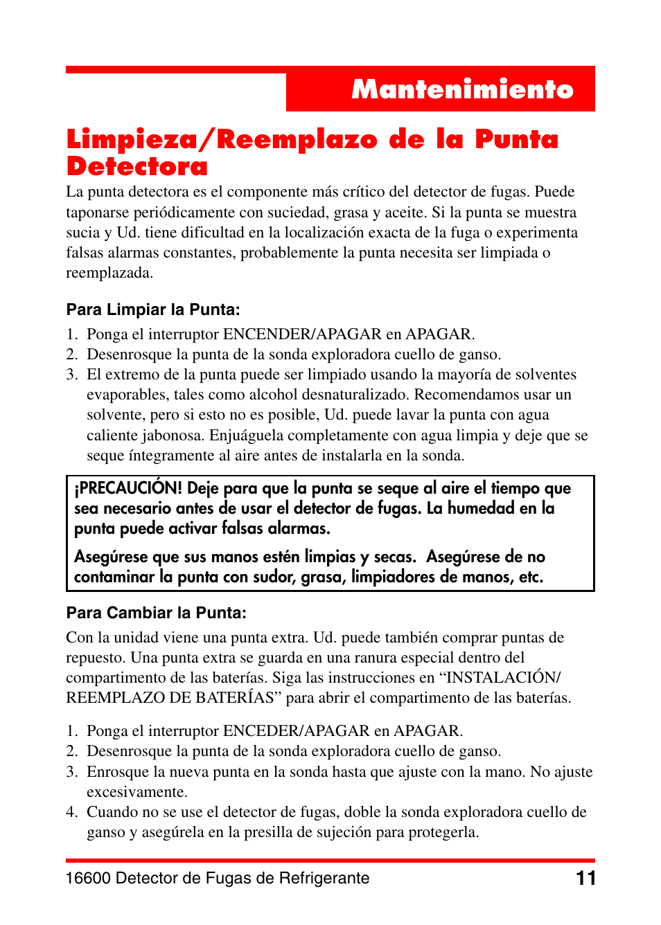 Robinair 16600 Electronic Leak Detector User Manual | Page 12 / 32